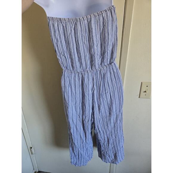 ELAN Womens Medium Jumpsuit Blue Boho Beachy Culotte Strapless Cover Up Vacation - Picture 5 of 5
